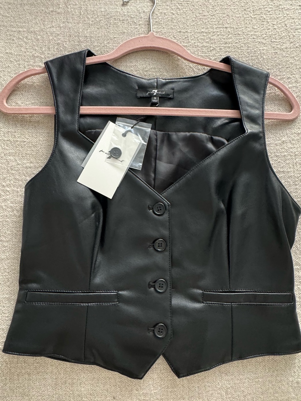 7 For All Mankind Black Faux Leather Button Front Vest